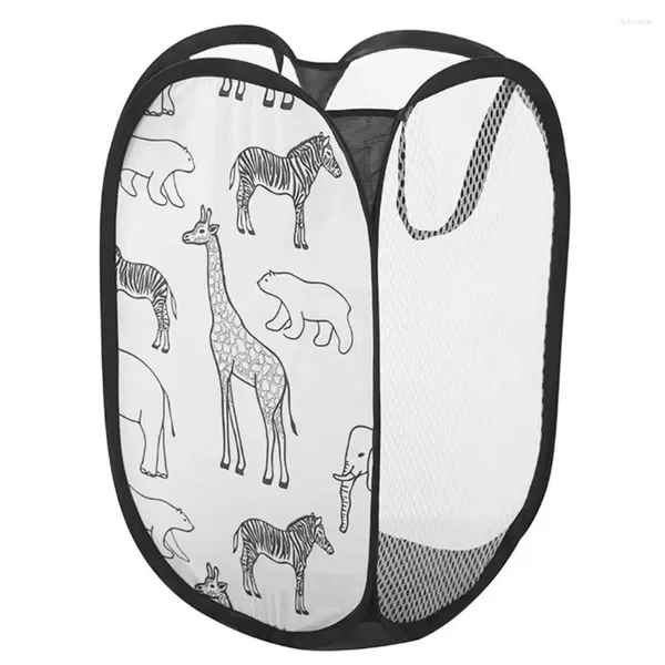 Sac à linge Sac pliable pliable avec poignée zèbre éléphant vêtements de rangement panier sale vêtement