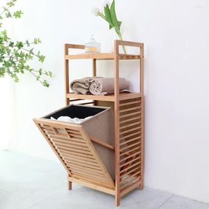 Bolsas de lavandería Cesta de almacenamiento sucio de baño de doble capa de bambú con tapa Multifuncional ropa de dormitorio para el hogar colocando gabinetes