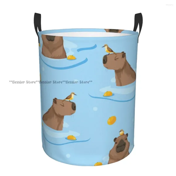 Sacs à linge panier mignon Capybara Oranges mer natation pliant vêtements sales jouets seau de rangement ménage