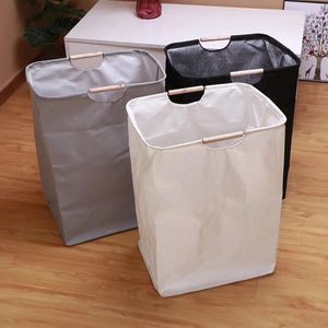 Sac à linge Panier Panier pliable Sac de rangement de vêtements sales avec Bamboo Handle Tissu Hampers Organisateur pour coin étroit et salle de bain à la maison