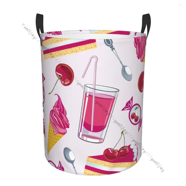 Sac à linge panier rond des vêtements sales rangement pliable pliable gâteaux de cerise sucrés