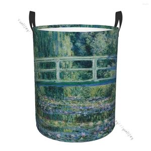 Bolsas de lavandería cesta bolsa de almacenamiento impermeable plegable lirios de agua y puente japonés Monet ropa sucia cesto para artículos diversos