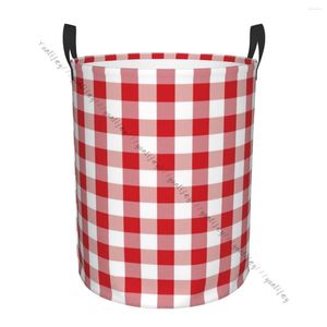 Sac à linge Panier de panier Sac de rangement imperméable pliable à carreaux rouges à plaid sales