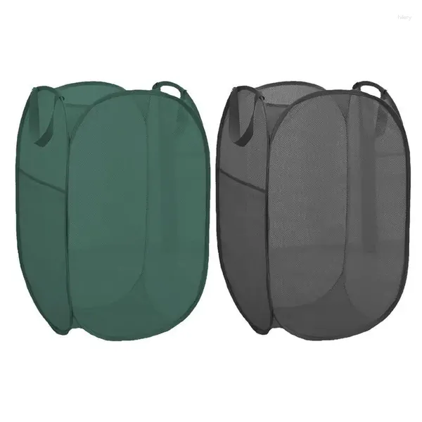 Sac à linge paniers de vêtements en mesh Organisateur panier de rangement pliable Hamper avec des poignées robustes pour les foulards