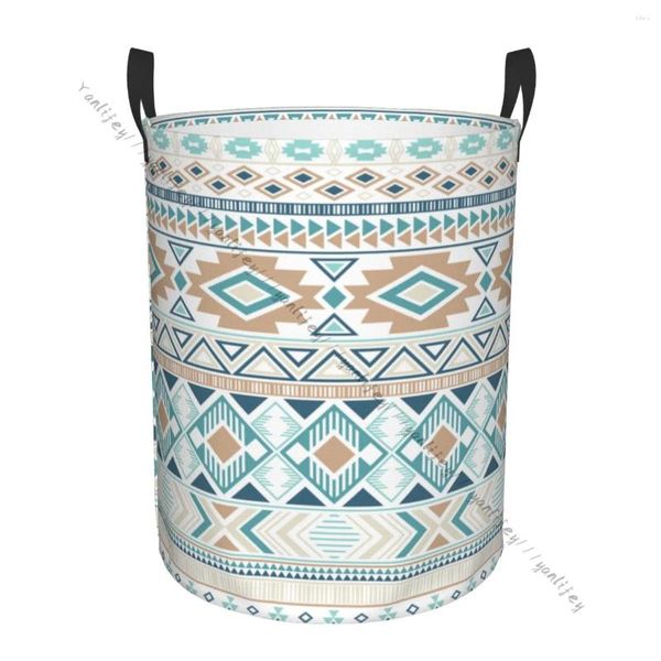 Bolsas de lavandería Cesta de baño Aztec Tribal Estampado geométrico Plegable Plegado Ropa sucia Bolsa Almacenamiento en el hogar