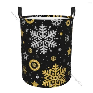 Bolsas de lavandería Cesta de baño Copos de nieve brillantes y estrellas Organizador de ropa de cesta plegable