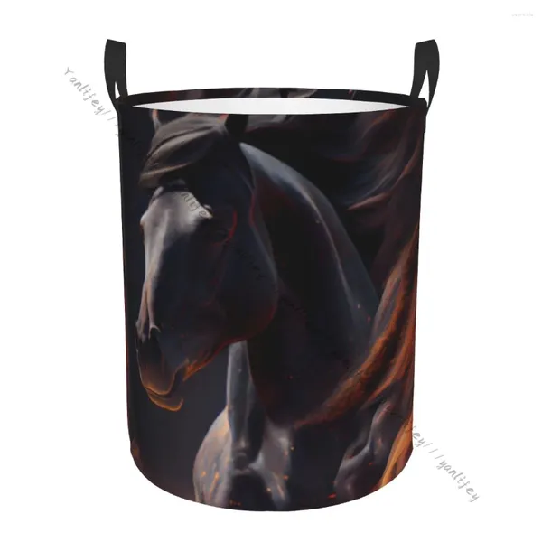 Sac à linge Panier de salle de bain Horse avec feu pliant des vêtements sales Hamper Sac à la maison Rangement