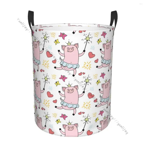 Bolsas de lavandería Cesta de baño Princesa Piggy Ballet Corona Magia Magia Castita Plegable Organizador de ropa Almacenamiento