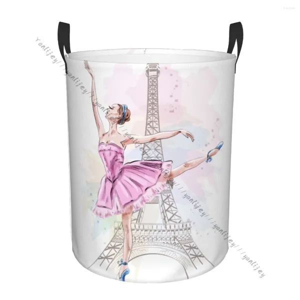 Sac à linge Ballerina de salle de bain Ballerina Dancing on Eiffel Tower Pliant panier panier Laundri Sac pour vêtements sales Rangement