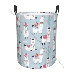 Sacs à linge Organisateur de salle de bain cartoon llama alpaga et cactus pliant panier panier laundri pour vêtements sales rangement