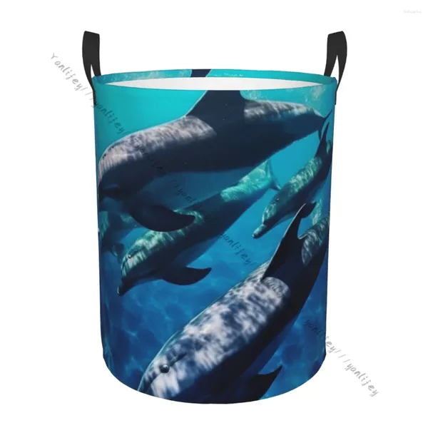 Bolsas de lavandería Organizador de baño Dolphins nadando en el mar CESTA DE CESTULAR PLOTAMIENTO BOGA DE LAVERRI PARA ROPA Dirty
