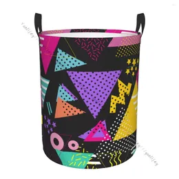 Bolsas de lavandería Organizador de baño Geométrico Retro Retro 80 Triángulo de arte de estilo plegable Cesta de cestería Bag para ropa Almacenamiento en el hogar