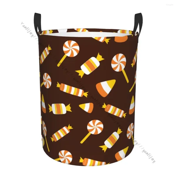 Sacs à linge Organisateur de salle de bain Halloween Candy Pattern (1) Panier de panier pliant Sac Laundri pour vêtements sales Rangement