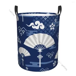 Bolsas de lavandería Organizador de baño Ventilador chino japonés chino y nubes cesta de cesta plegable bolso de lavandería para ropa almacenamiento en casa