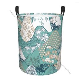 Bolsas de lavandería Organizador del baño tradicional montañas geométricas kimono cesta de cestería plegable bolso de lavandería para ropa sucia