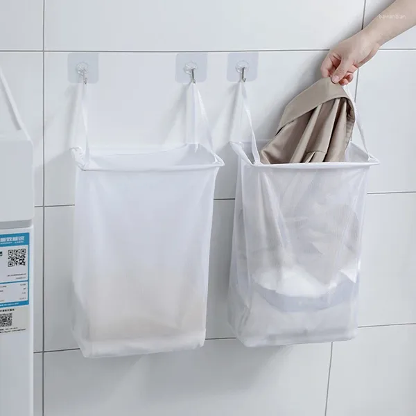 Sacs à linge Salle de bain Tenture murale Panier Pliant Vêtements sales Panier Sac de rangement en maille Organisateurs divers Jouets pour enfants Cadre Seau