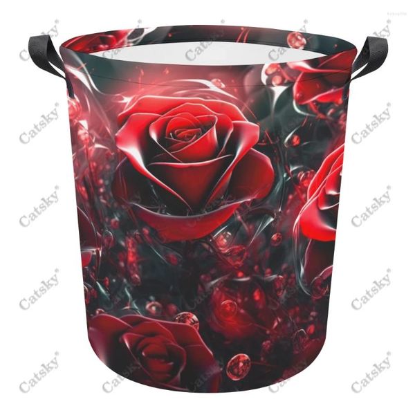 Bolsas de lavandería hermosas flores de rosas azules cesta plegable cesta de ropa sucia organizador de almacenamiento de almacenamiento bolso de casas