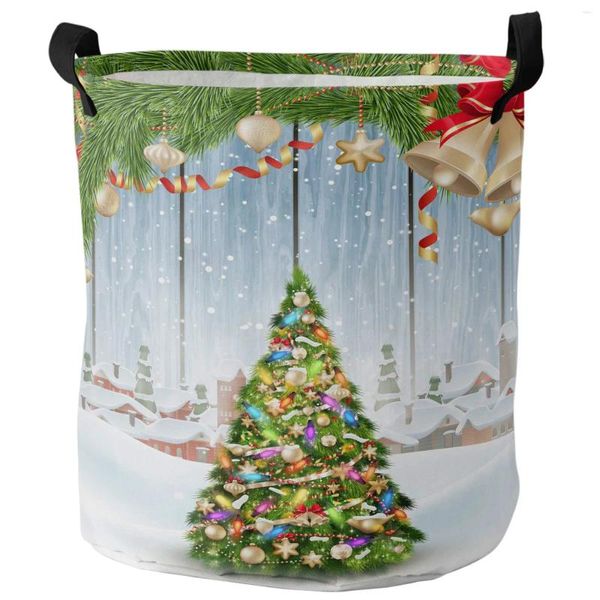 Sac à linge Bells de Noël Snow Village Panier pliable Panier de grande capacité Organisateur de stockage étanche