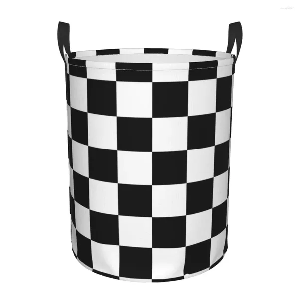 Sac à linges Black and White Checker Pattern-Perfect pour les ventilateurs de course Pankets pliables Dirty Toys Sundries Rangement Panier de rangement Organisateur