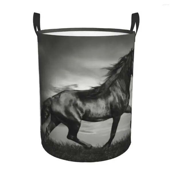 Bolsas de lavandería Black Friesian Stallion Presching Hamper Basquera grande de almacenamiento Horse Niños Guarderías Organizador de juguetes