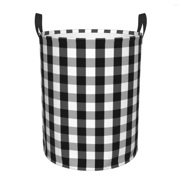 Sacs à linge Black Blanc Gingham Plaid Hamper Grand panier de rangement Modèle de chèque Filles Boys Toy Organisateur