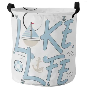 Sacs à linge Blue Boat Anchor Lake Life Dirk Dirty Baskable Roldable Imageproof Home Organizer Clothing Children Toy Rangement