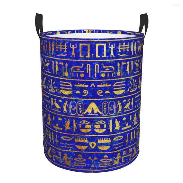 Bolsas de lavandería Blue Lapis and Gold Jeroglyphics Hamper Basking Barking Basket Ancient Egipto Art Toys Bin Organizador para niños