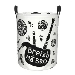 Sac à linge Breizh Ma Bro Basket plitable Brittany Breton Ermine Triskeles Clothes Toy Hamper Storage Bin For Kids Nursery