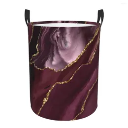 Sac à linge Borgogne Maroon Geode Agate Basket plitable Grand Vêtements Storage Bin Marble Texture Gold Baby Hamper