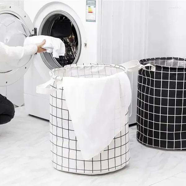 Sacs à linge capacité grand panier en coton pour la maison, seau pliable pour vêtements, organisateur de jouets, rangement imperméable en lin rond