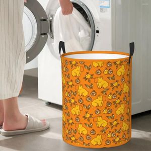 Sacs à linge Capybara avec feuilles d'oranges, panier de rangement circulaire, robuste et Durable, idéal pour les jouets de cuisine