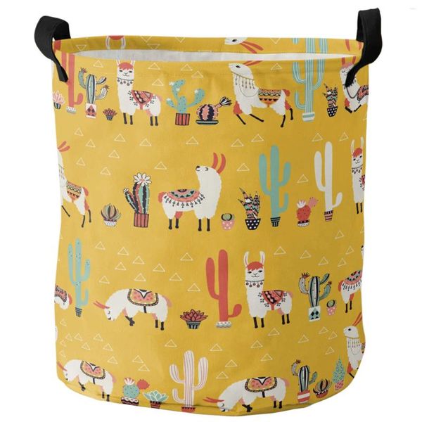 Sac à linge dessin animé cactus lama alpaca mexico kawaii panier pliable grande capacité organisateur de rangement étanche