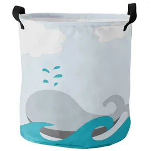 Sac à linge dessin animé baleine nuage blanc mignon panier sale pliable imperméable organisateur organisateur