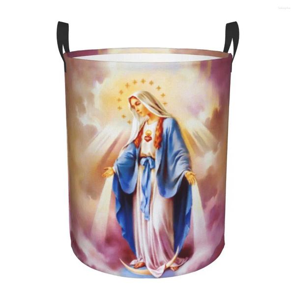 Sac à linge catholique Vierge Marie Hamper Grand panier de rangement Notre-Dame de Guadalupe Girls Boys Toy Organisateur