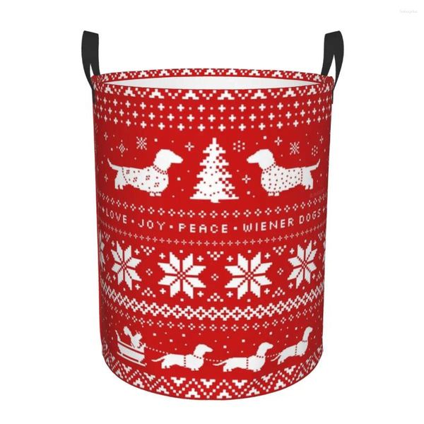 Sacs à linge Noël Teckel Pull Motif Panier Grand panier de rangement Pet Dog Lover Filles Garçons Organisateur de jouets