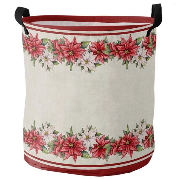 Sacs à linge de Noël Poinsettia Fleur Pliable Panier Enfant Jouet Stockage Chambre Étanche Organisateur de Vêtements Sales