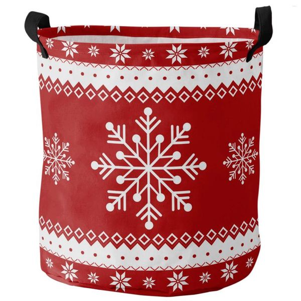 Sac à linge Christmas Flakes de neige rouge pliable panier gamin rangement rangement étanche.