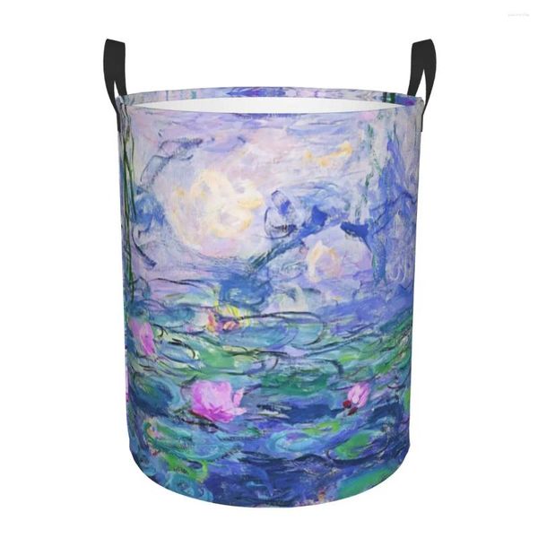 Bolsas de lavandería Claude Monet Lirios de agua Cesta Cesta de almacenamiento grande Pinturas de jardín Organizador de juguetes de guardería para niños