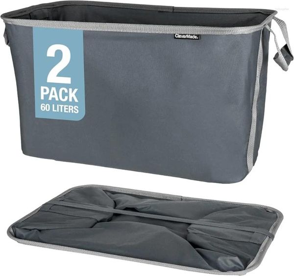 Sacs à linge Paniers pliables CleverMade Charcoal 2PK - Panier pliable de 60 L (16 gal) avec cadre métallique robuste