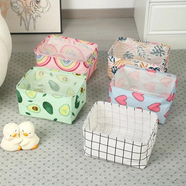 Bolsas de lavandería Cesta de almacenamiento de escritorio de lino de algodón Linda impresión de impresión plegable Caja de juguetes Organizador de papelería de tela