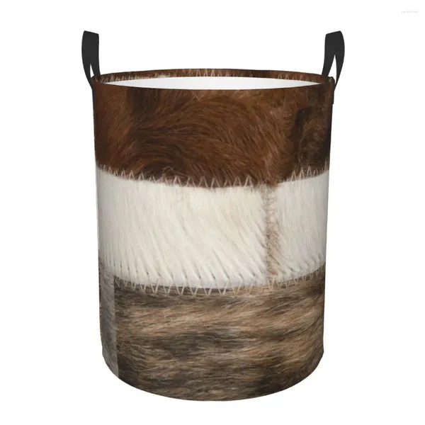 Sacs à linge Cowhide Patchettes de décoration moderne Panier de décoration pliable pour bébé en cuir en cuir pour bébé pour les jouets de la pépinière