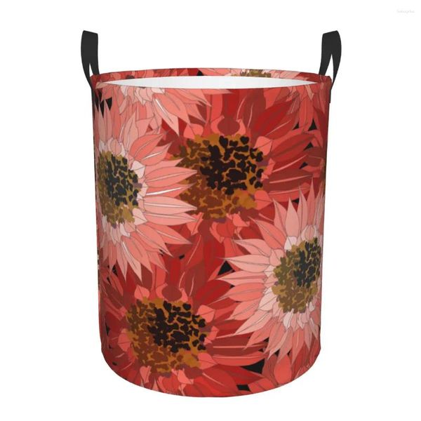 Bolsas de lavandería cesta sucia girasoles rojas patrón de ropa plegable almacenamiento de almacenamiento juguete para el hogar organizador impermeable