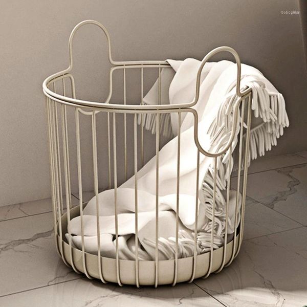 Bolsas de lavandería cesta de metal minimalista duradera con elegante diseño curvo para plantas de juguetes de ropa sucia y más