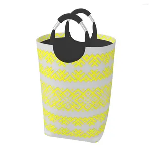 Bolsas de lavandería Patrón Ethno Slavic - Símbolo Bogoroditsa Horizontal Sunny Limon Amarillo Ornamento Gris Un paquete de ropa sucia