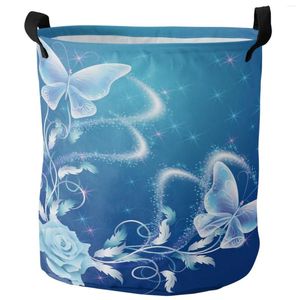 Sac à linge Flowerfly Blue Dirk Basket Foldable Round Round Home Organisateur Organisateur Enfants Toy Rangement