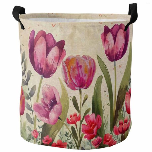 Bolsas de lavandería Flower tulipan hoja plegable canasta sucia organizador de juguetes para niños canal de almacenamiento impermeable