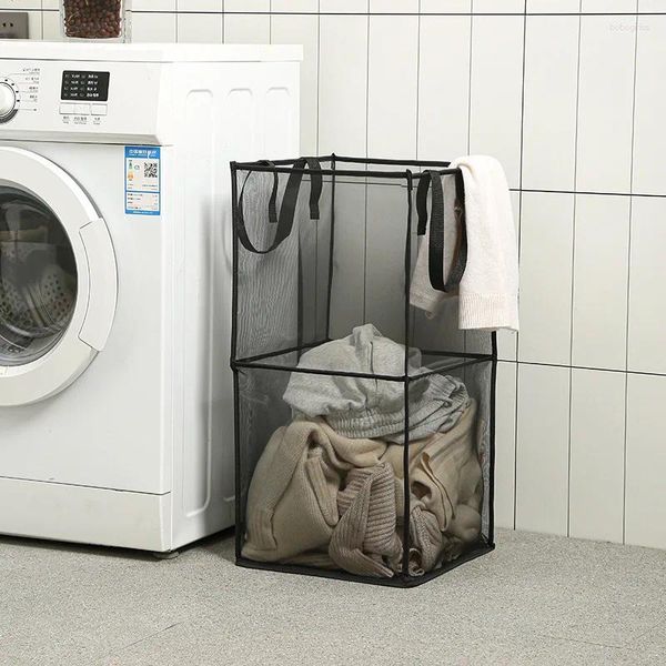 Sac à linge panier carré de grande capacité Grille ménage sale avec poignée