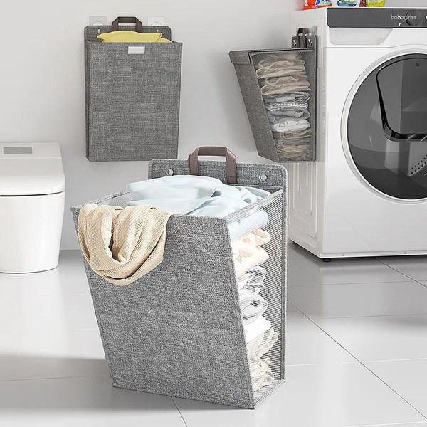 Sacs à linge pliable panier adhésif panier multifonctionnel punch gratuit suspendre les vêtements de lavage