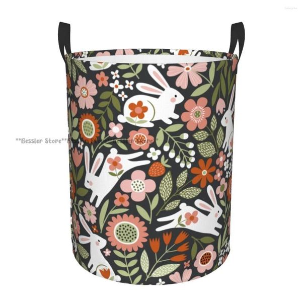 Bolsas de lavandería Cesta plegable para ropa sucia Lindo Bosque de Pascua Planta Almacenamiento Cesto Niños Bebé Organizador del hogar