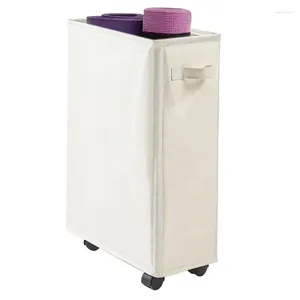 Sac à linge Panier pliable sur roues Grand panier pliant mince 50L Dirty Clothes Storage Bin Frestanding Tall